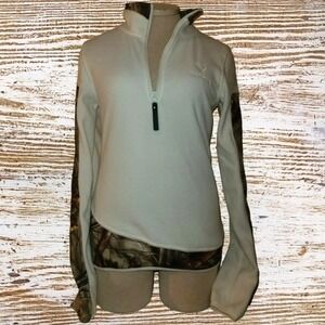 Huntworth Pullover Top Women's M Medium Ivory Camo Hunting Outdoors Quarter Zip